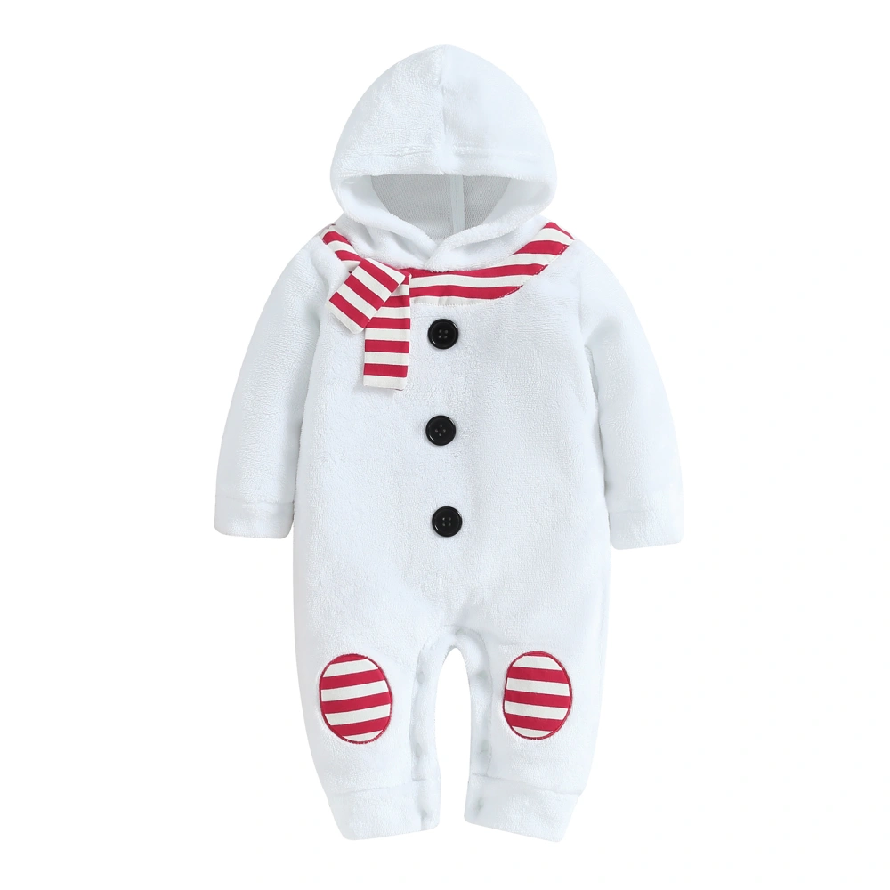 Baby Boy Girl Hooded Jumpsuit Winter Warm Toddler Fleece Long Sleeve Romper Christmas Snowman Costume