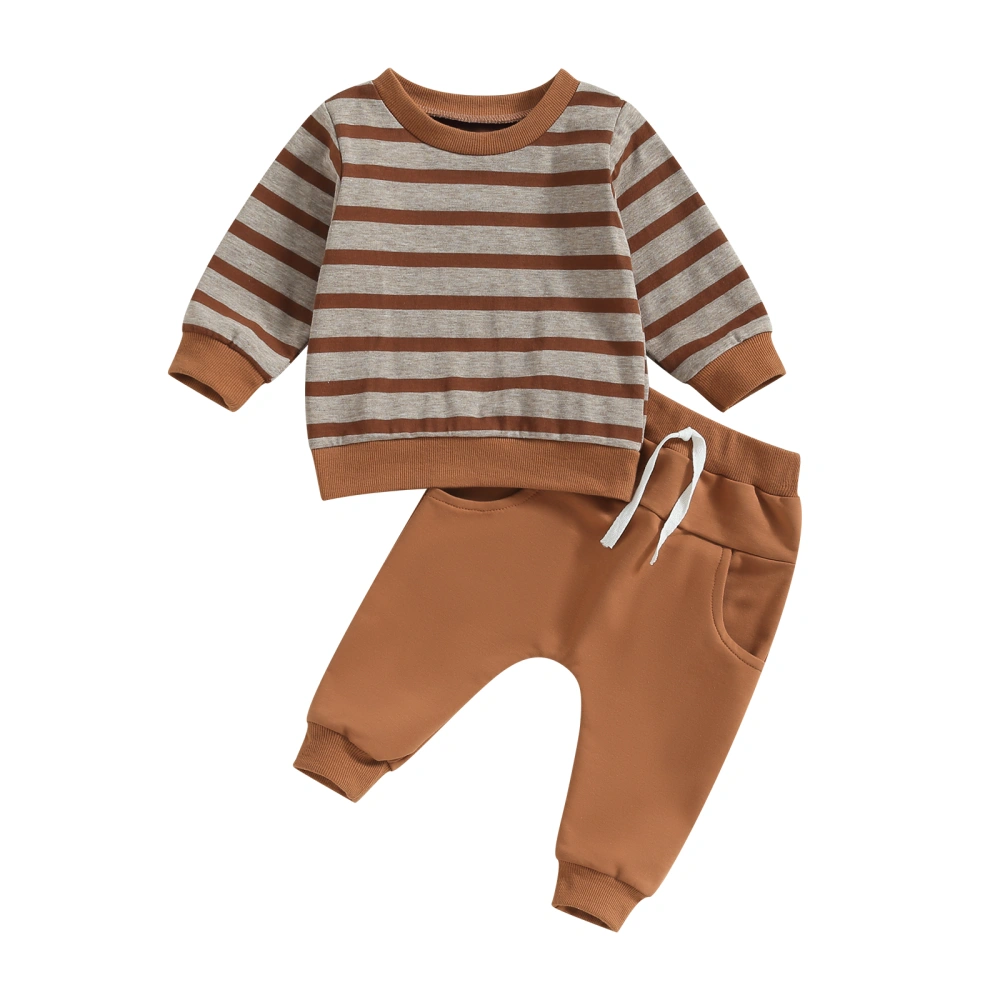 Kids Boys 2-piece Outfit, Long Sleeve Striped Sweatshirt with Elastic Waist Sweatpants Fall Outfit