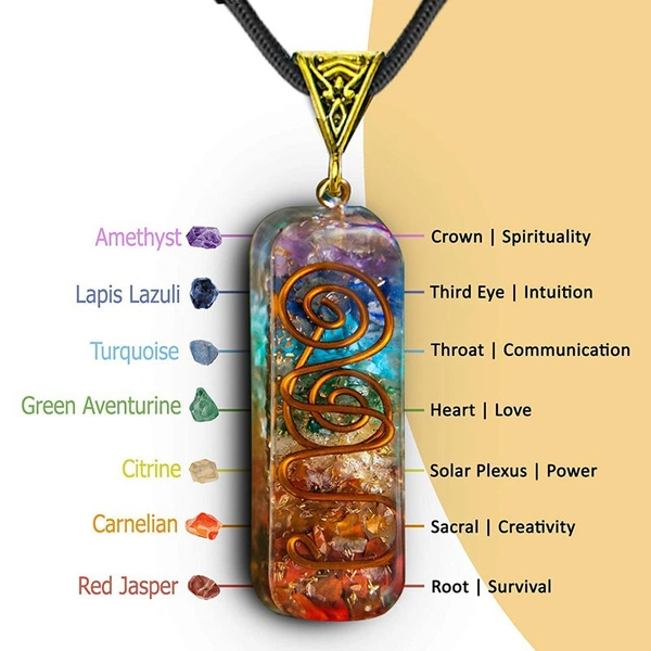 7 Chakra Necklace - Handmade Healing Orgone Pendant - Chakra Crystal Necklace with Adjustable Cord - Chakra Jewelry Spiritual Gift - Crystal necklaces for Positive Energy, Meditation