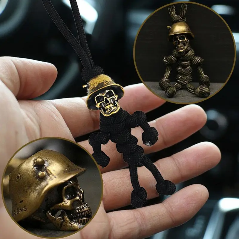 1PC Hanging Backpack Doll Toy Alloy Pendant Keychain Braided Rope Skull Head Keychain Car Biker