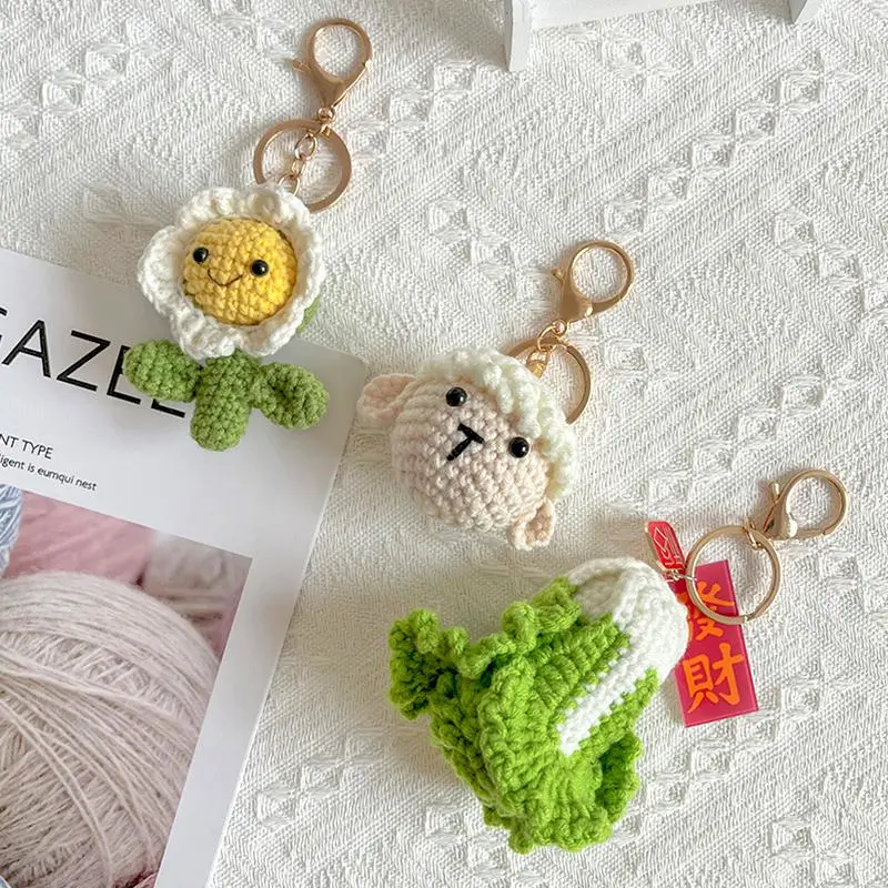 Handmade Knitted Cabbage Keychain Wool Crochet Colorful Doll Key Pendant Cute Woven Doll Pendant