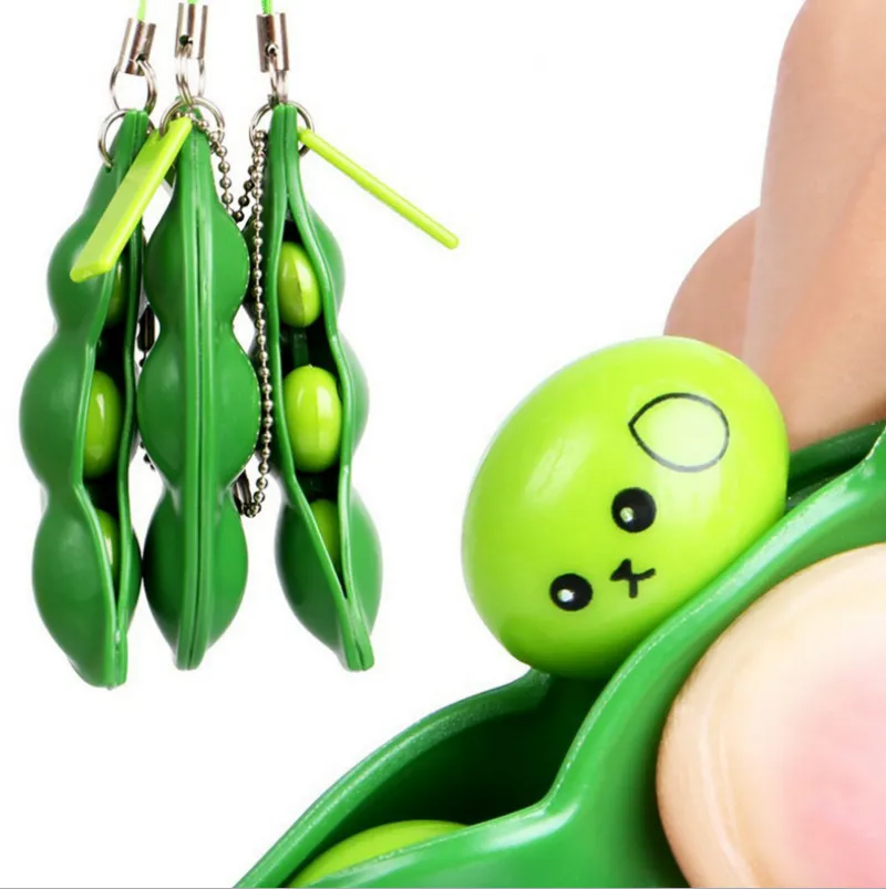 (Great home)1PC Creative Novelty Peas Decompression Toy Keychain To Improve Pressure Toy