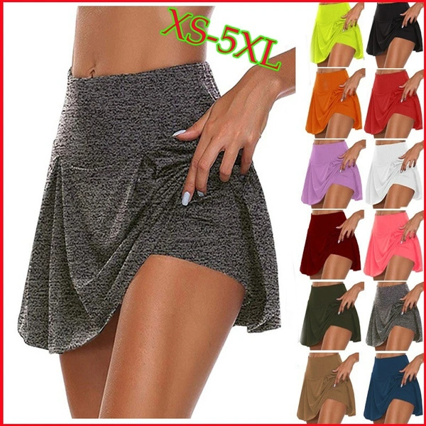 XS-5XL Women Fashion Double-Layer Athletic Short Skirt Fitness Yoga Short Skirt Badminton Breathable Quick Drying Skirts Plus Size Ladies Sport Anti Exposure Tennis Skirt