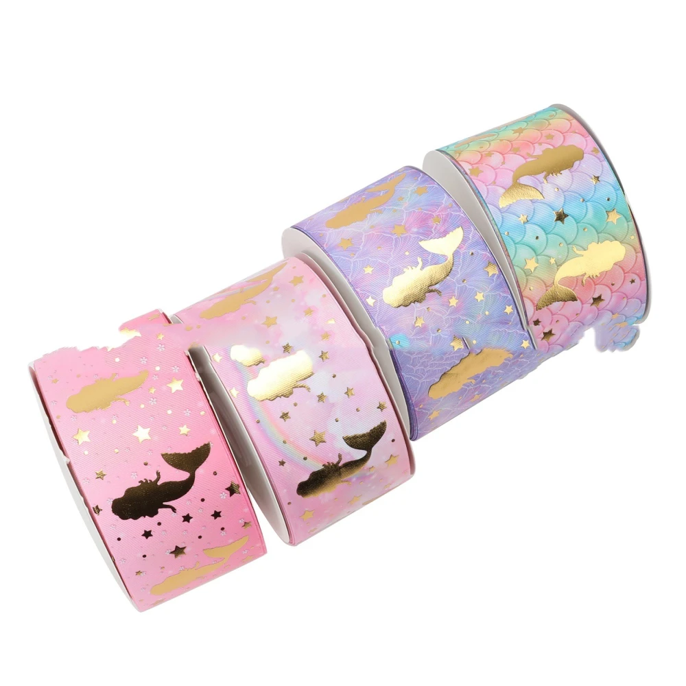 Ink Hot Laser Gold Mermaid Pattern Webbing Satin Ribbon Ribbed Band