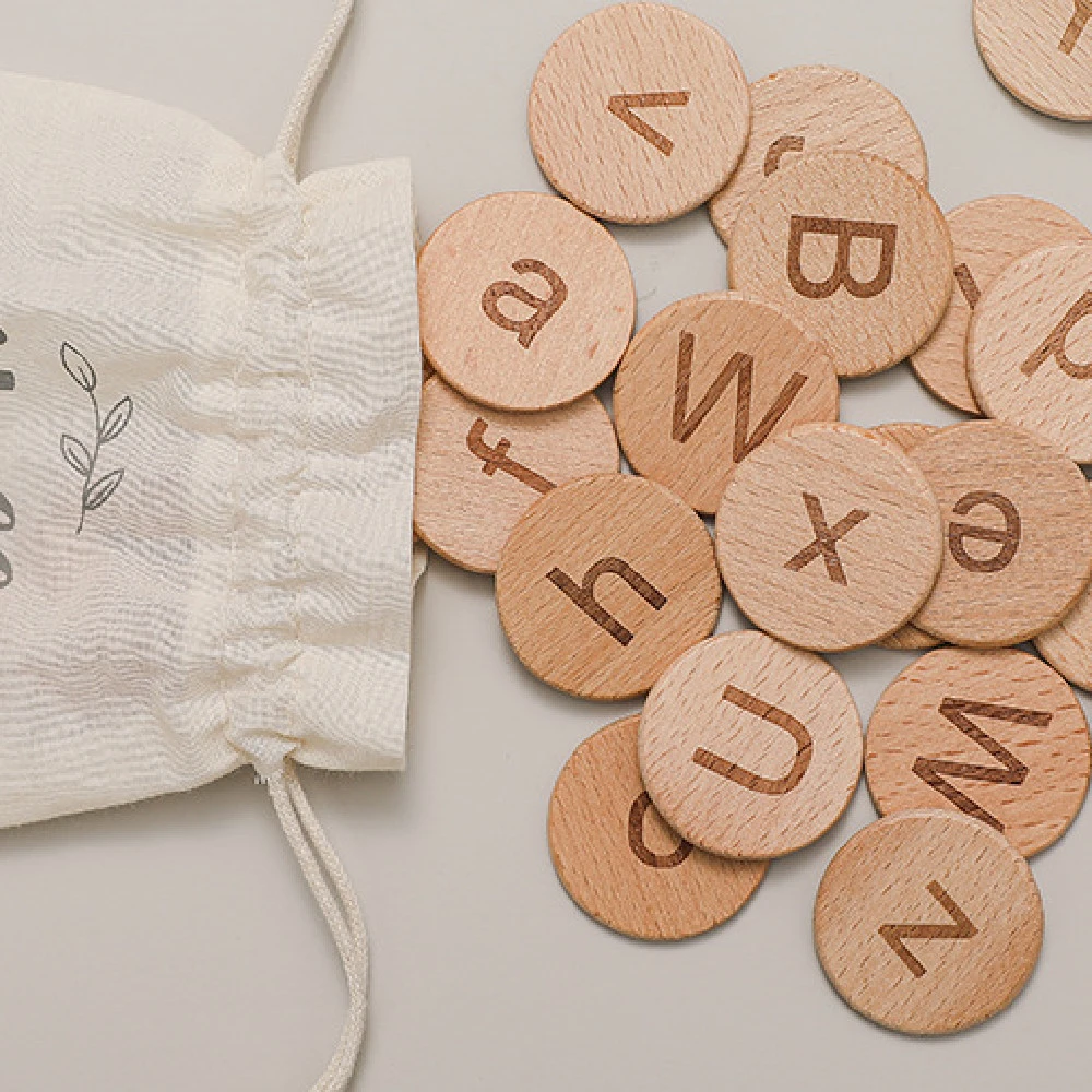 Wooden 26 English Letters Wafer Toy