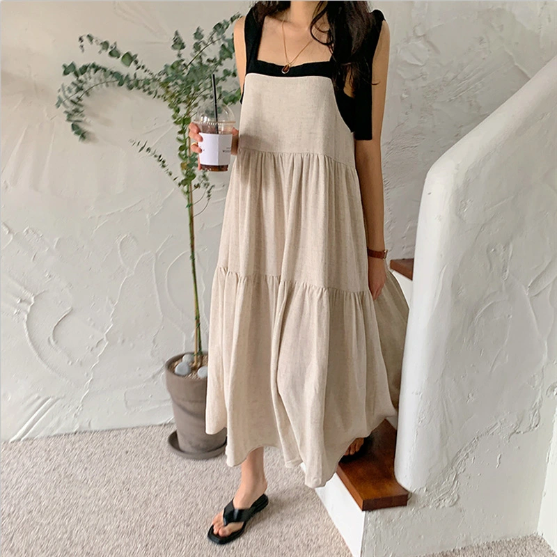 Spring And Summer Long Sleeveless Cotton And Linen Dress