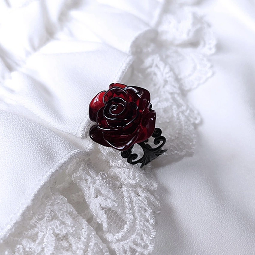 Gothic Red Rose Flower Adjustable Ring