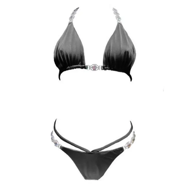Crystal Diamond Split Swimsuit For Women Solid Color Lace-up