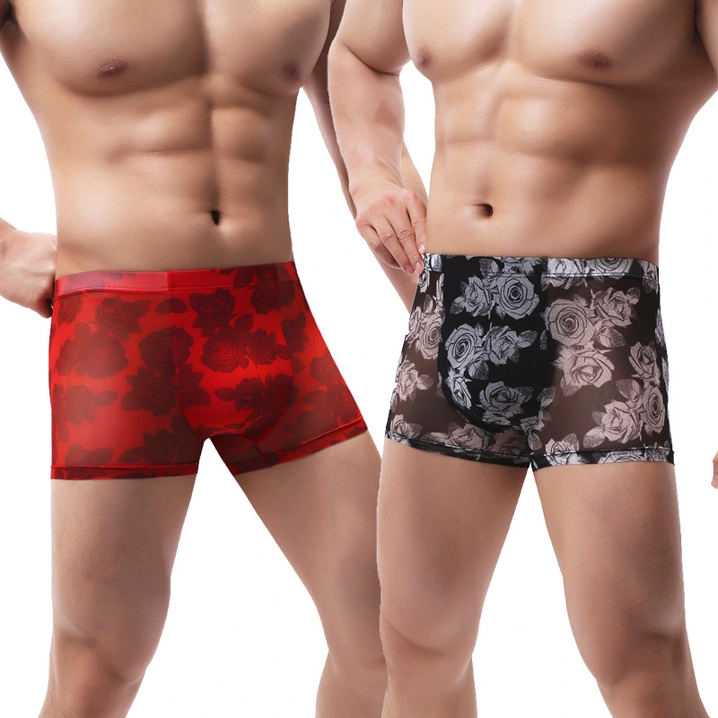 Men's Underwear Mesh Boxer Rose Printed Boxers