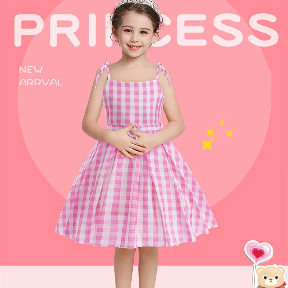 Cosplay Real-life Suspender Children's Dress Plaid Waist Tight Formal Dress