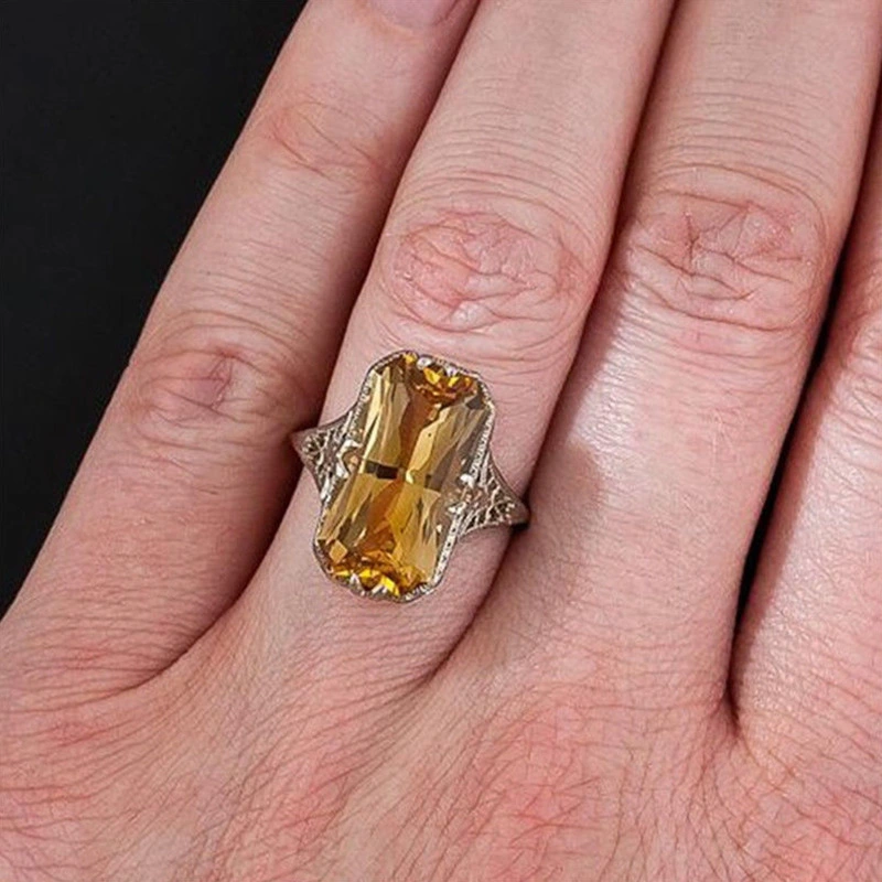 Citrine Hollow Carved Eye-catching Ring