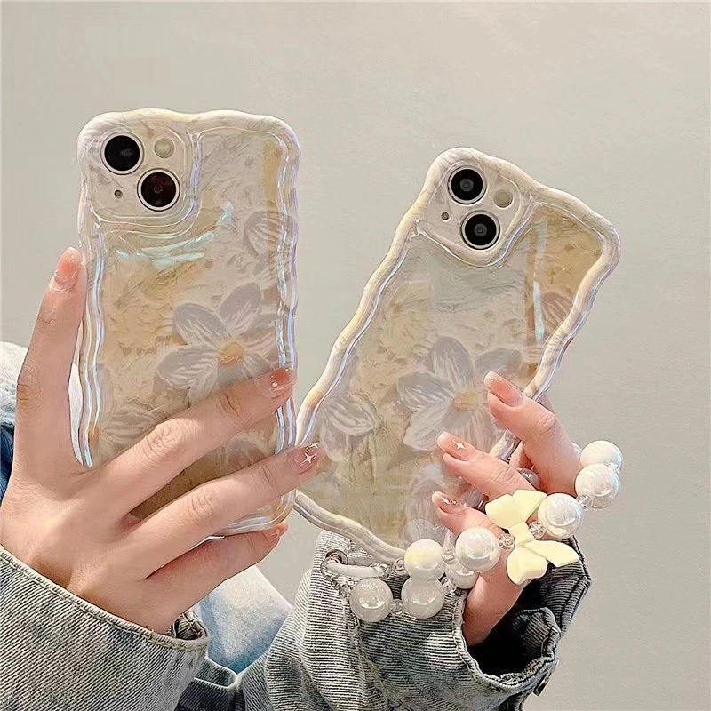 Light Matcha Green Oil Painting Flower Twist Blue Light Phone Case