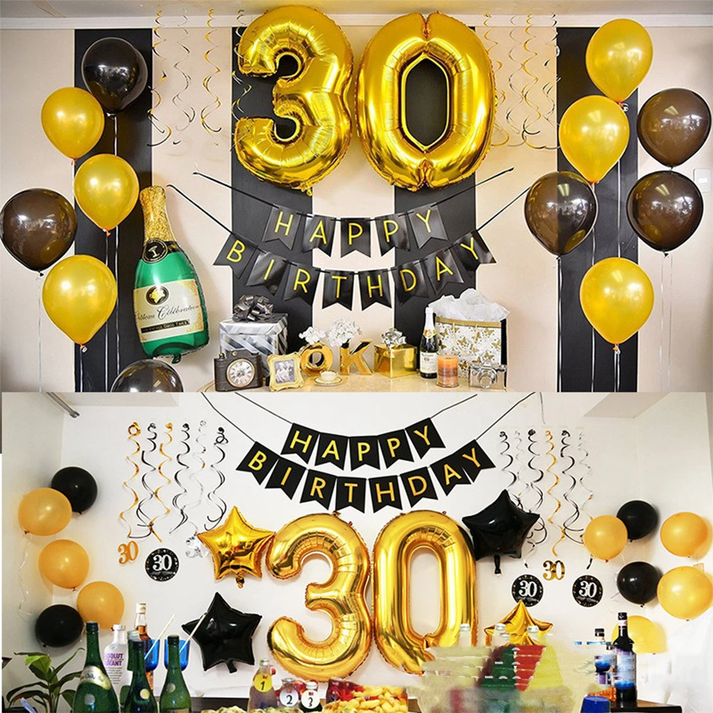 Black Gold Birthday Party Balloon Decoration Set Gilding