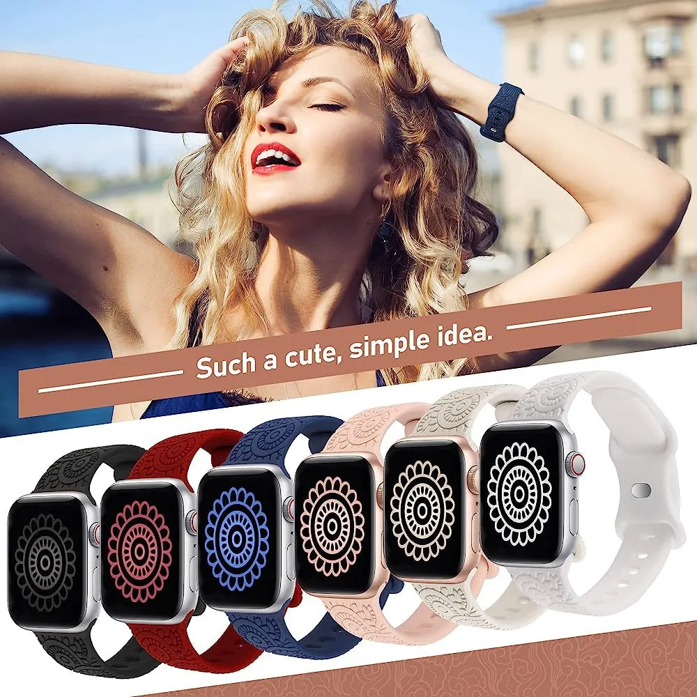 Suitable For Apple Watch Laser Carved Embossed Silicone Cashew Printed Wristband