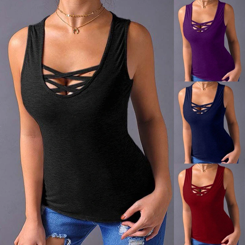 New Women Fashion Vest Sleeveless Blouse Ladies Solid Color Tank Tops Casual Graphic Tee Female Casual Summer Tops T-Shirts