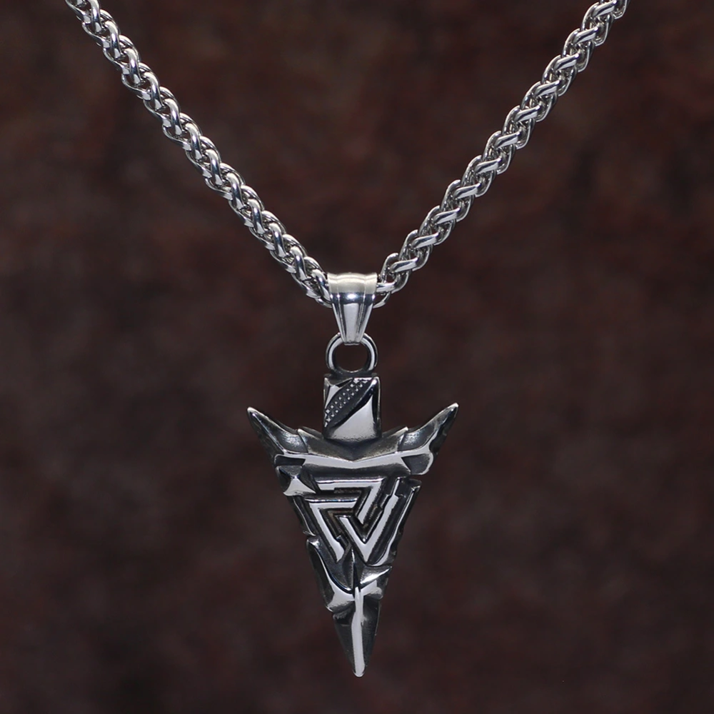 Stainless Steel Viking Aoding Triangle Rune Arrow Titanium Steel Necklace