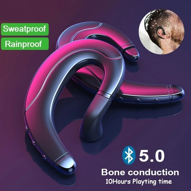 Bluetooth V5.0 bone conduction headset wireless headset painless bass stereo earphone sports headset mobile phone with microphone (1pcs)