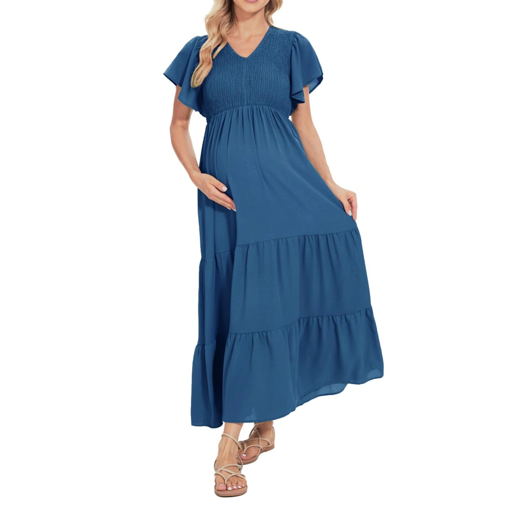 Women Maternity Dress, Short Sleeve V-neck Solid Loose Swing Dress Pregnancy Dress