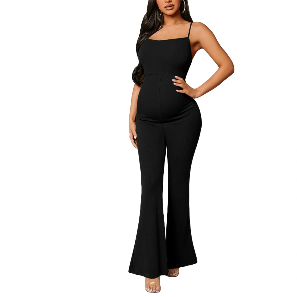 Maternity Flared Leg Jumpsuits Solid Color Summer Spaghetti Strap Sleeveless Romper for Women Cute Pregnancy Clothes