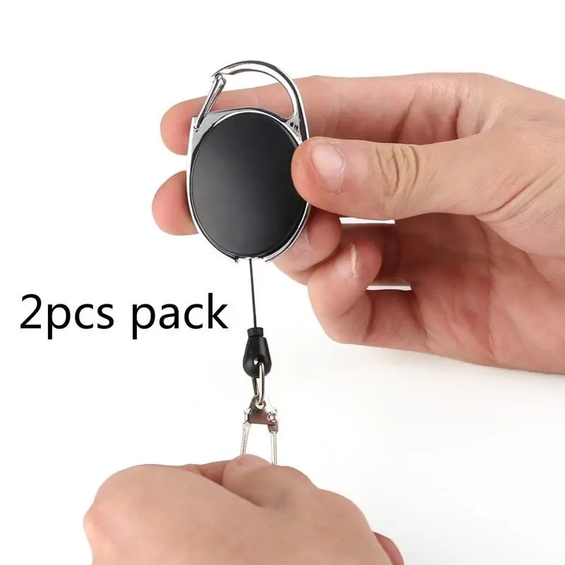 2pcs Retractable Pull Keychain Lanyard ID Badge Holder Name Tag Card Belt Clip Key Ring