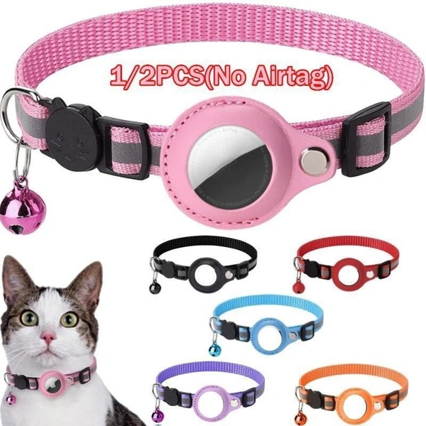 Best Seller in Pet Collar Accessories,1/2PCS Cat Collar, Reflective Kitten Collar with Apple Air Tag Holder and Bell for Girl Boy Cats, 0.4 Inches in Width and Lightweight For Airtag Case Dog GPS Finder Anti-lost Location Tracker Pet Products