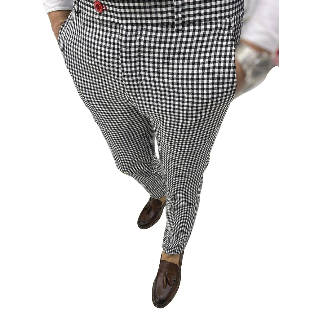 Men's Black And White Plaid Casual Pencil Pants