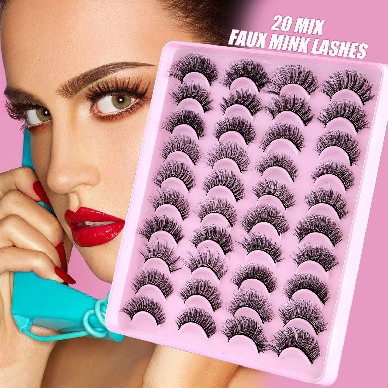 20 Pairs Dramatic Fake Eyelashes Fluffy Long Strip Lashes Thick Curly False Eyelashes Wispy Full Volume Big Eye Lashes