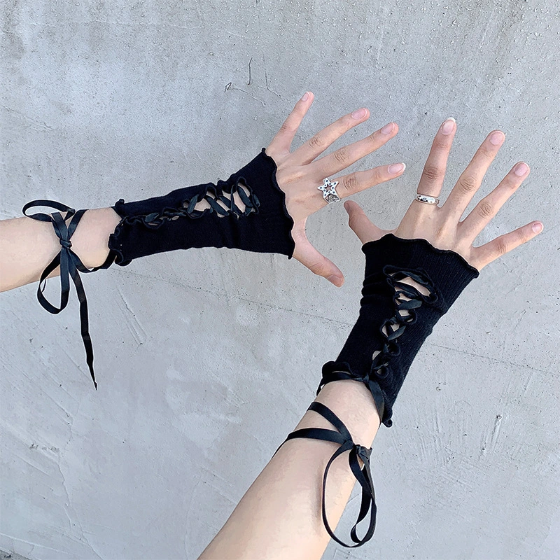 Fashion Girl Lace-up Fingerless Gloves