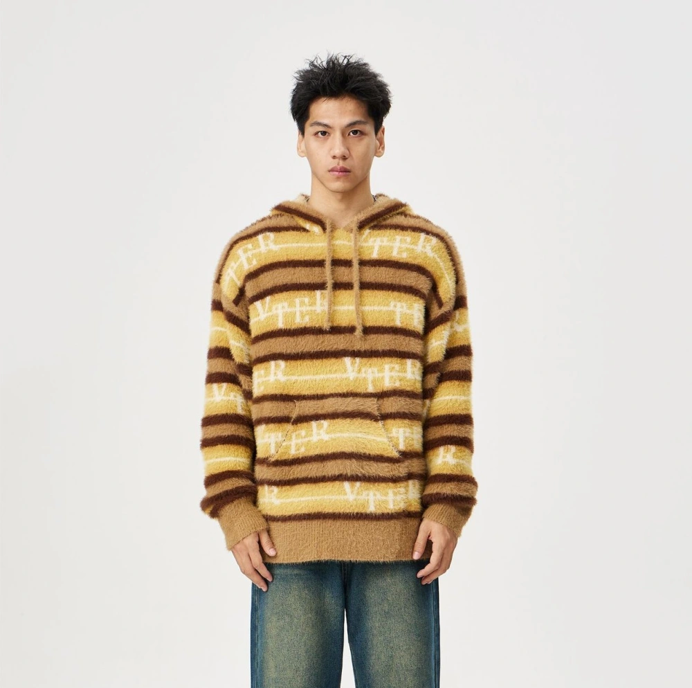 Maychao Mink Stripes Hooded Sweater