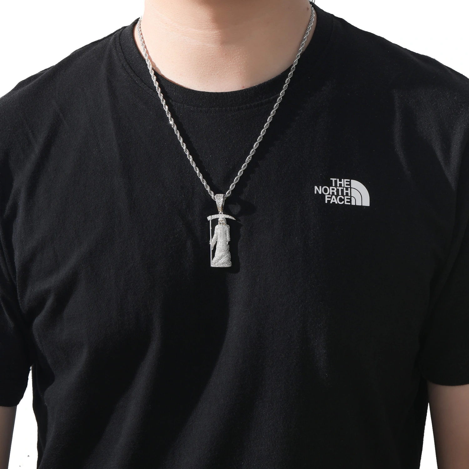 Hip Hop Pendant Special Trendy Style Real Gold Plated Copper Inlaid Zircon Death Sickle Necklace
