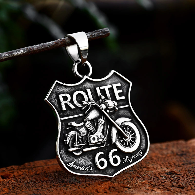 Stainless Steel No 66 Road Plate Retro Titanium Steel Pendant