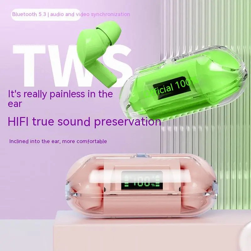 Wireless Digital Display Bilateral Stereo Transparent Bluetooth Headset