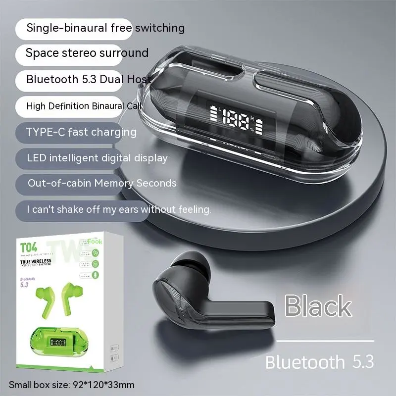 Wireless Digital Display Bilateral Stereo Transparent Bluetooth-compatible Headset