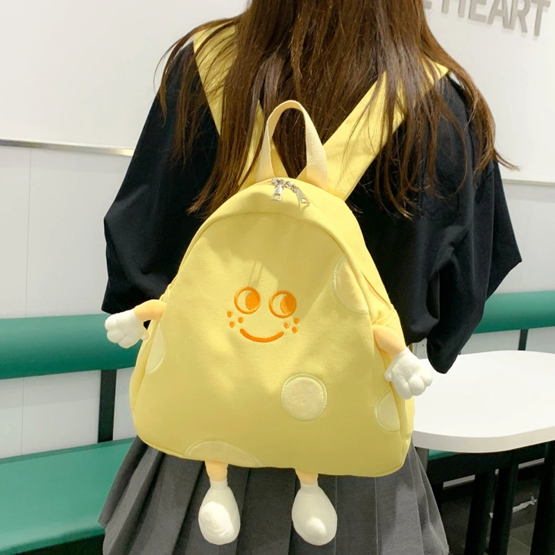 Cute Cheese Canvas School Backpack for Student Female Girls Casual Laptop Book Pack Schoolbag MEC