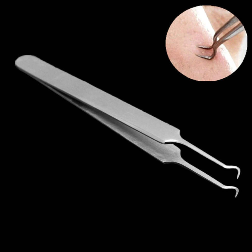 Stainless Steel Clips Tweezer Blackhead Acne Comedone Remover Needle Bend Curved