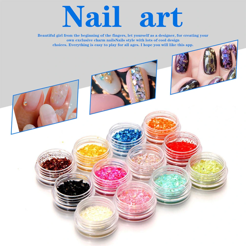 12Colors/1 Set Shiny Shell Granules Nail Art Decor DIY Decoration Manicure Tools