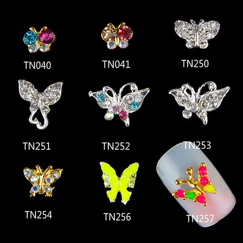 10 Pcs 3D Butterfly Shiny Rhinestone DIY Manicure Alloy Nail Art Tips Decoration