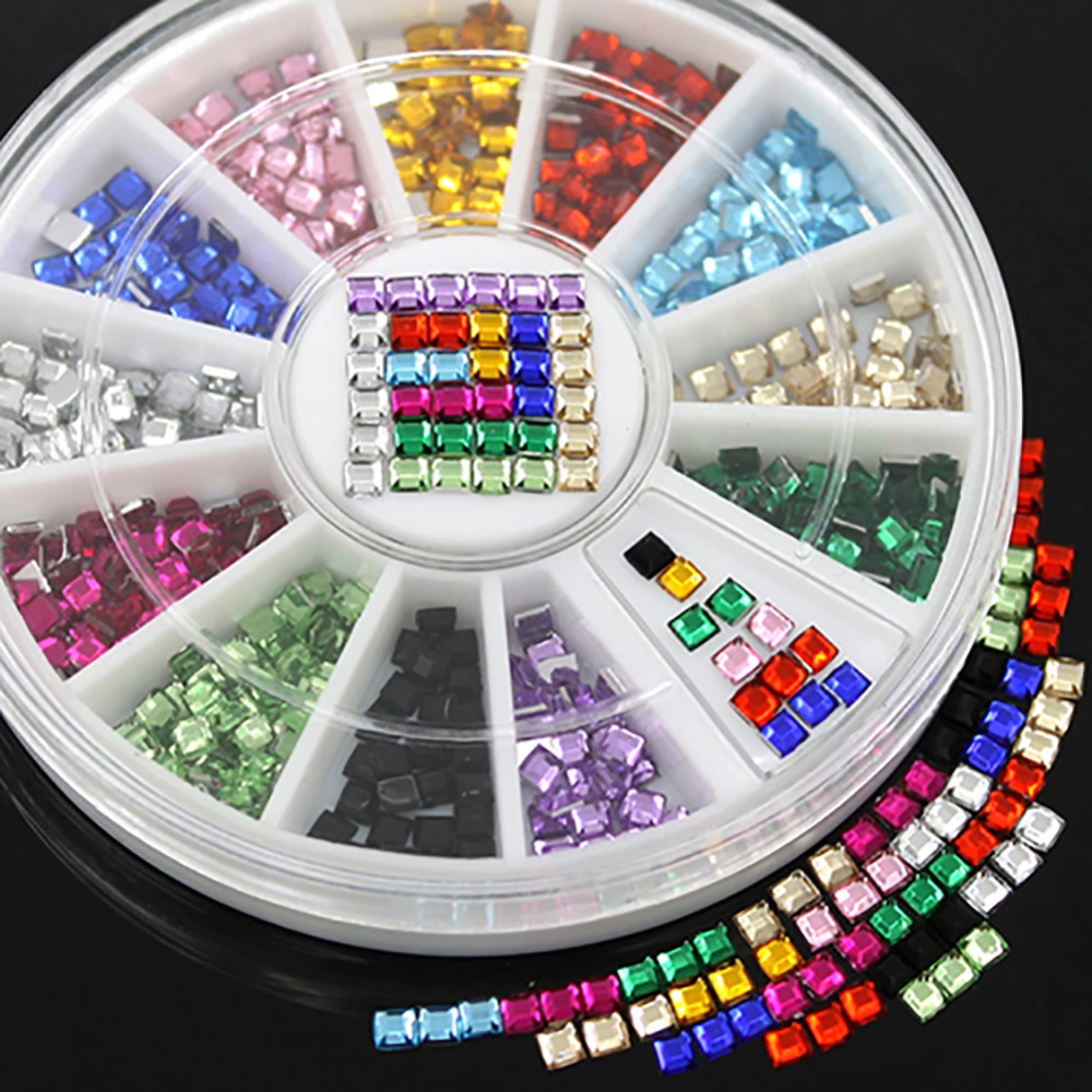 12 Colors 3D 3mm Square Nail Decor Flatback Shiny Rhinestone DIY Nail Art Tips