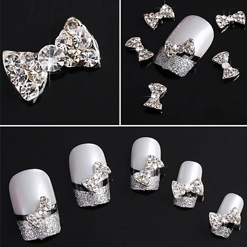 10 Pcs 3D Clear Alloy Rhinestone Bow Tie Nail Art Slices Studs DIY Decorations