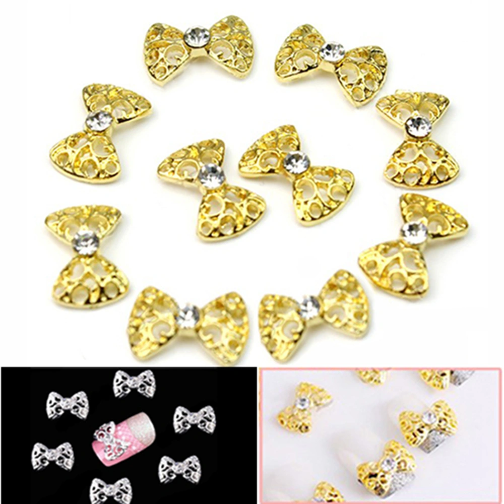 10Pcs Nail Art Stickers 3D Bowknot Pattern Stylish Alloy Rhinestone Nail Sticker for Dating