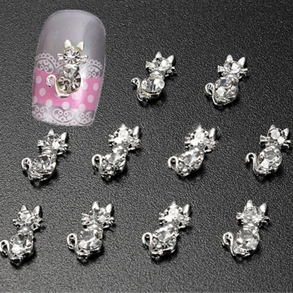 10 Pcs Nails Stickers Fashion Sweet Cute Rhinestone Nails Art Glitters Cat Stickers for Nails Decor