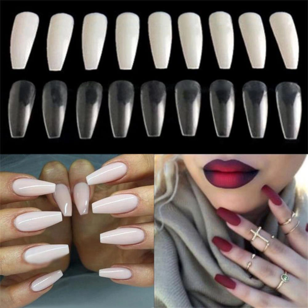 Long Art Tips Coffin Shape Full Cover False Ballerina Nails Emulational Tool