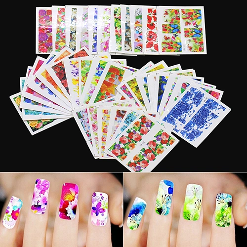 50 Sheets Watermark Stickers Temporary Tattoos DIY Nail Art Tips Manicure Decals