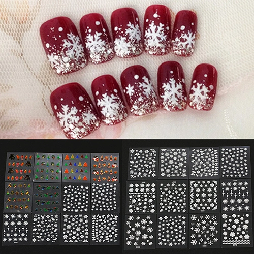 12 Sheets Christmas Snowflake Zip 3D Decals Nail Art Tips Stickers DIY Manicure