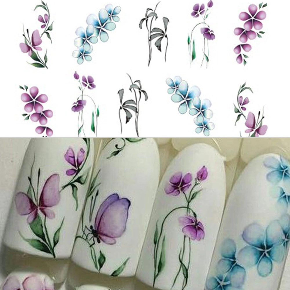 Vintage Flowers Butterfly Water Transfer Art Nail Sticker Manicure DIY Decals