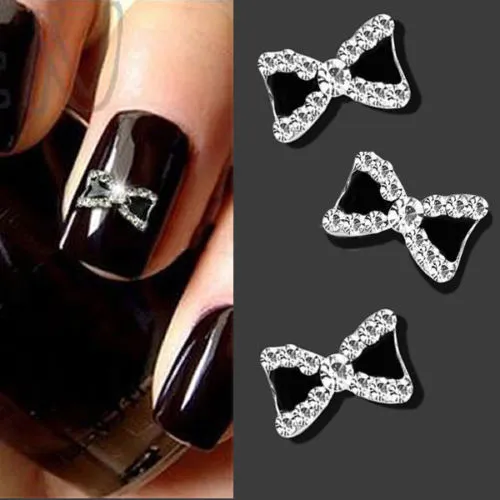 10 Pcs 3D Rhinestone Bowknot Bow Nail Art Tips Decoration Manicure Tools