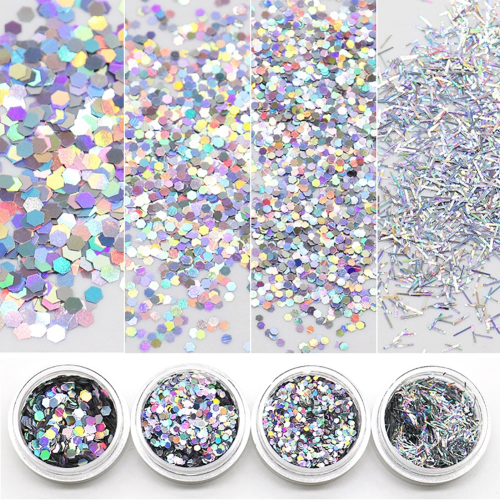 4 Boxes Glittering Hexagon Linear Nail Art Sequins DIY Manicure Beauty Decors