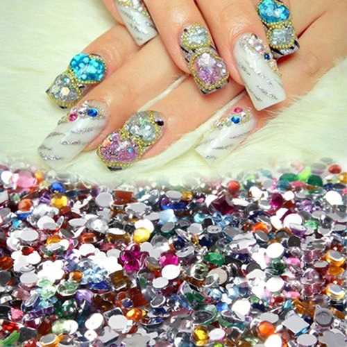 2000Pcs Shiny Nail Art Mixed Shape Flat Back Rhinestones Acrylic Diy Decoration