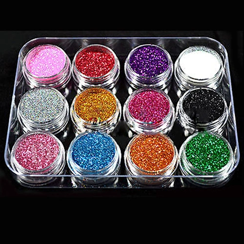 12 Pcs Mixed Color Glitter Dust Powder Set for Nail Art Acrylic Tips Decoration