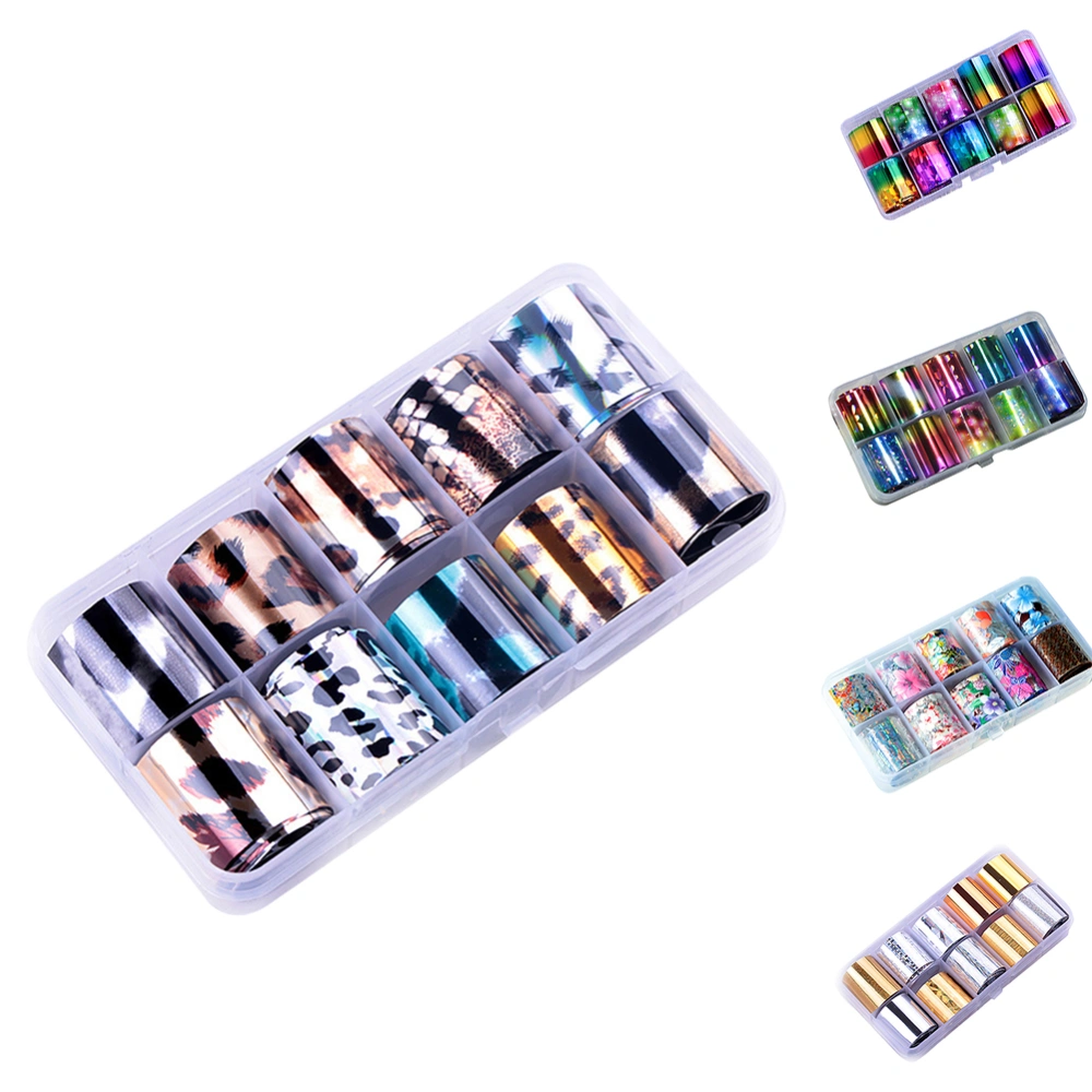 10Rolls/Set Glitter Nail Art Foils Laser Tips Stickers DIY Manicure Decorations